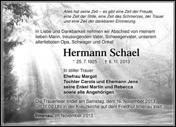 Traueranzeige von Hermann Schael von Südthüringer Presse