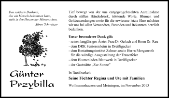 Traueranzeige von Günter Przybilla von Südthüringer Presse