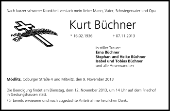 Traueranzeige von Kurt Büchner von Neue Presse Coburg