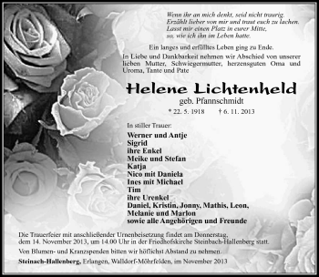 Traueranzeige von Helene Lichtenheld von Südthüringer Presse
