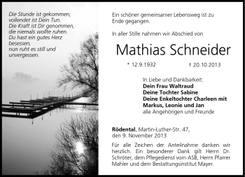 Traueranzeige von Mathias Schneider von Neue Presse Coburg