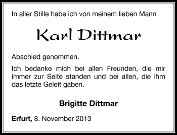Traueranzeige von Karl Dittmar von Südthüringer Presse