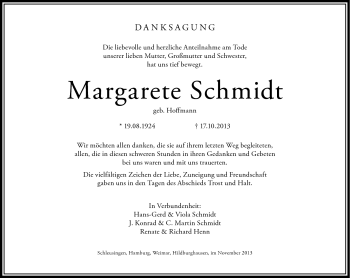 Traueranzeige von Mardarete Schmidt von Südthüringer Presse