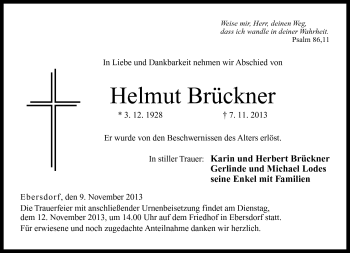 Traueranzeige von Helmut Brückner von Neue Presse Coburg