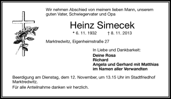 Traueranzeige von Heinz Simecek von Frankenpost