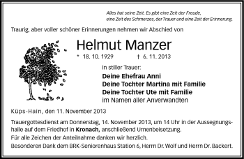 Traueranzeige von Helmut Manzer von Neue Presse Coburg