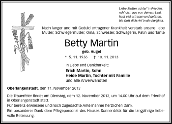 Traueranzeige von Betty Martin von Neue Presse Coburg