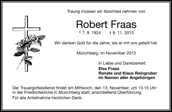 Traueranzeige von Robert Fraas von Frankenpost