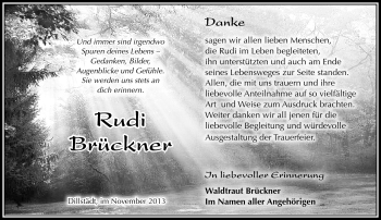 Traueranzeige von Rudi Brückner von Südthüringer Presse