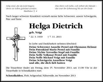 Traueranzeige von Helga Dietrich von Südthüringer Presse