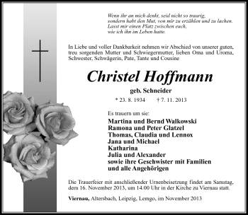 Traueranzeige von Christel Hoffmann von Südthüringer Presse