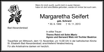 Traueranzeige von Margaretha Seifert von Frankenpost