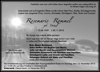 Traueranzeige von Rosemarie Rommel von Südthüringer Presse