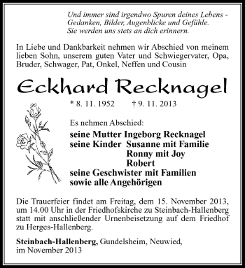 Traueranzeige von Eckhard Recknagel von Südthüringer Presse