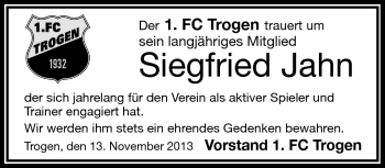 Traueranzeige von Siegfried Jahn von Frankenpost