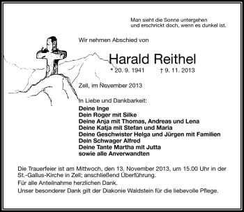 Traueranzeige von Harald Reithel von Frankenpost