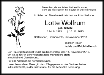 Traueranzeige von Lotte Wolfrum von Frankenpost