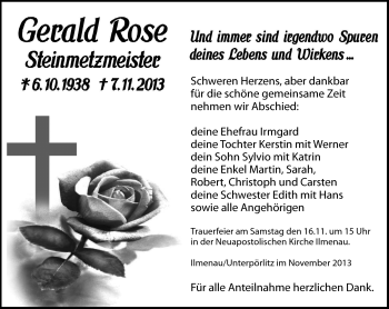 Traueranzeige von Gerald Rose von Südthüringer Presse