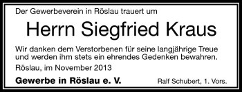Traueranzeige von Siegfried Kraus von Frankenpost