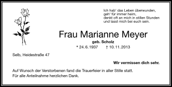 Traueranzeige von Marianne Meyer von Frankenpost