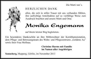 Traueranzeige von Monika Engemann von Südthüringer Presse