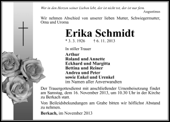 Traueranzeige von Erika Schmidt von Südthüringer Presse