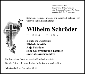 Traueranzeige von Wilhelm Schröder von Südthüringer Presse