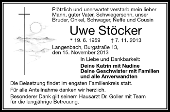 Traueranzeige von Uwe Stöcker von Frankenpost