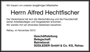 Traueranzeige von Alfred Hechtfischer von Frankenpost