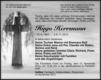 Traueranzeige von Herrmann Hugo von Südthüringer Presse