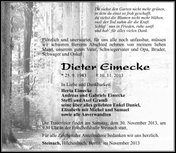 Traueranzeige von Dieter Eimecke von Südthüringer Presse