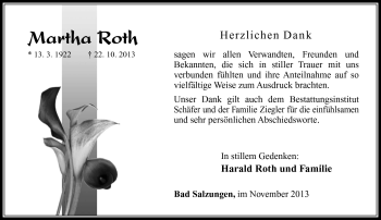 Traueranzeige von Martha Roth von Südthüringer Presse