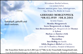 Traueranzeige von Gerhard Morgenweck von Südthüringer Presse