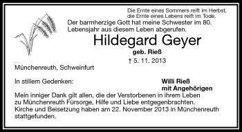 Traueranzeige von Hildegard Geyer von Frankenpost