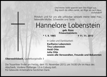 Traueranzeige von Hannelore Lobenstein von Neue Presse Coburg