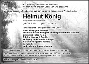 Traueranzeige von Helmut König von Südthüringer Presse