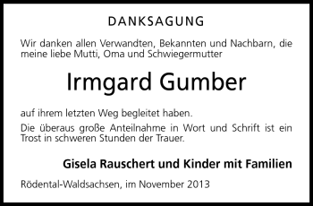 Traueranzeige von Irmgard Gumber von Neue Presse Coburg
