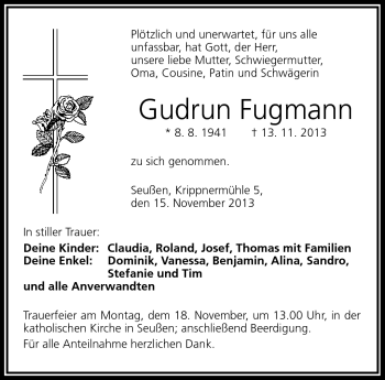 Traueranzeige von Gudrun Fugmann von Frankenpost