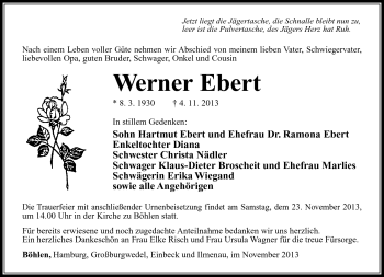 Traueranzeige von Werner Ebert von Südthüringer Presse