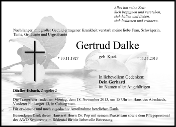 Traueranzeige von Gertrud Dalke von Neue Presse Coburg