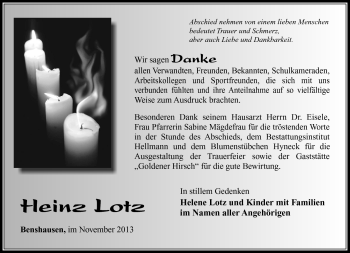 Traueranzeige von Heinz Lotz von Südthüringer Presse