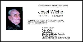 Traueranzeige von Josef Wiche von Frankenpost