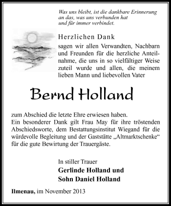Traueranzeige von Bernd Holland von Südthüringer Presse