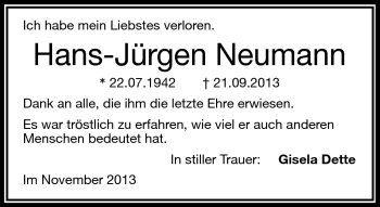 Traueranzeige von Hans-Jürgen Neumann von Frankenpost
