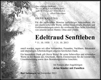 Traueranzeige von Edeltraud Senftlebn von Südthüringer Presse
