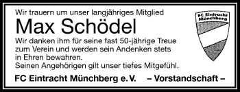 Traueranzeige von Max Schödel von Frankenpost