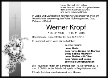 Traueranzeige von Werner Kropf von Frankenpost