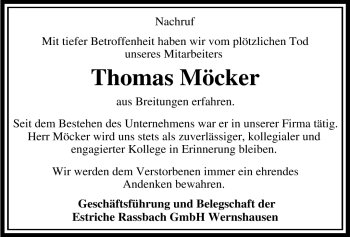 Traueranzeige von Thomas Möcker von Südthüringer Presse