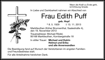 Traueranzeige von Edith Puff von Frankenpost