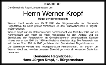 Traueranzeige von Werner Kropf von Frankenpost